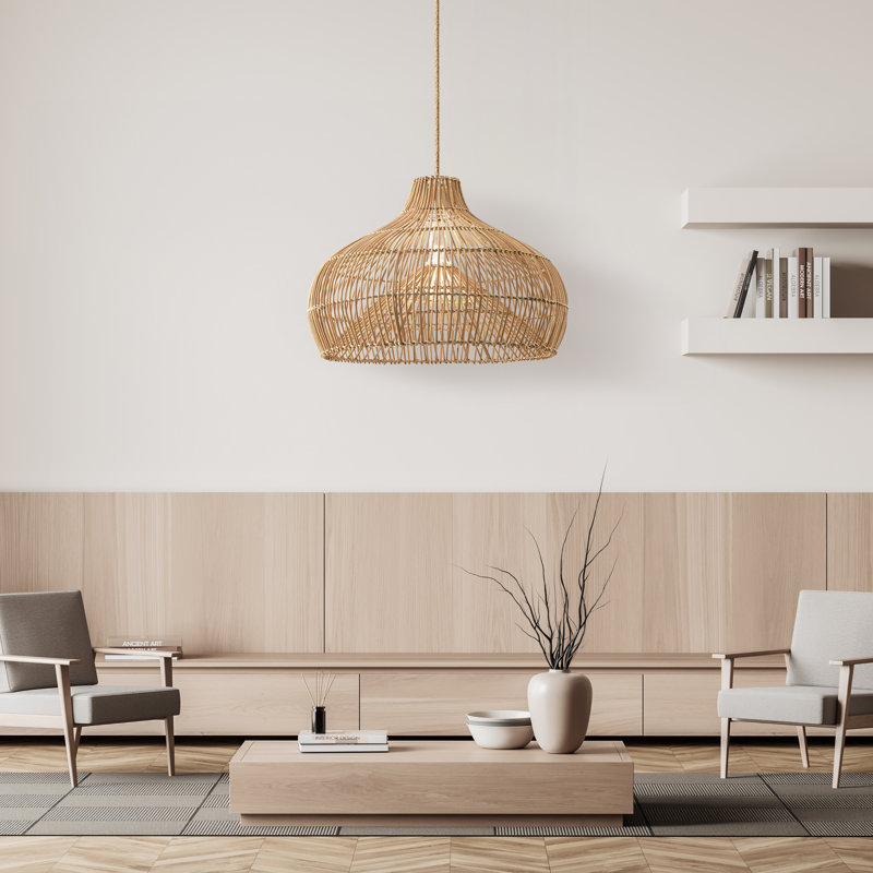 Oceania Cone Brown Rattan Pendant Light – Large Polished Handwoven Ceiling Light Fixture for Living Room, Dining Room, Kitchen, or Bedroom in Modern Farmhouse, Boho & Coastal Style