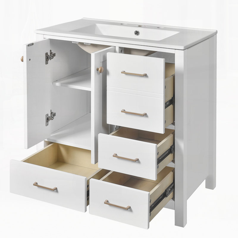 Ensemble de meuble-lavabo autoportant 30 po avec 4 tiroirs en céramique 30 po, Blanc