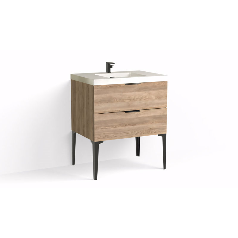 Avila 30" W Freestanding Single Bathroom Vanity with Dean Leg, Gloss White/Single, White Acrylic, Matte Black