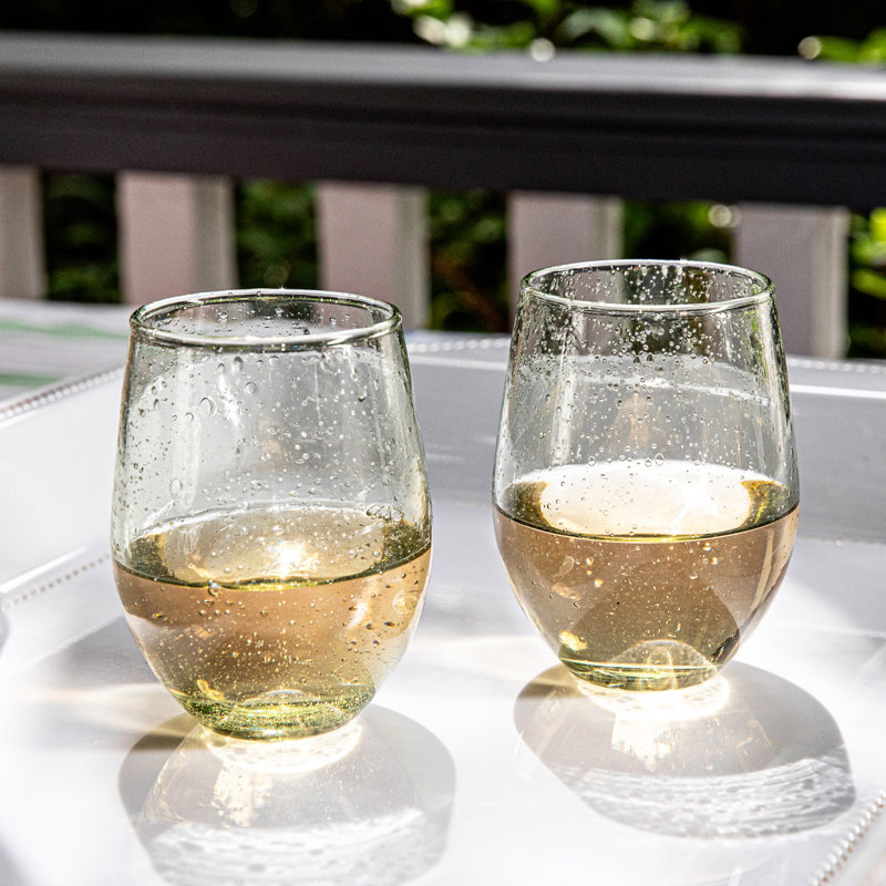 Provence Stemless Wine Glass, Clear/Basil