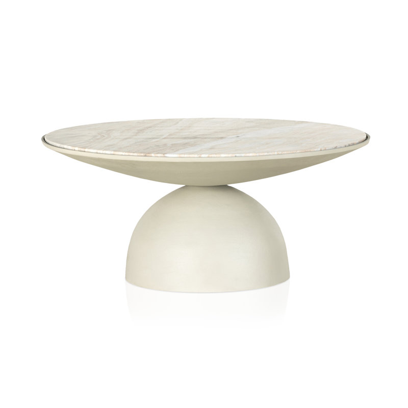 Corbett Marble Coffee Table, Textured Matte White Top/Light Gray Base, 15.75" H x 35.25" L x 35.25" W