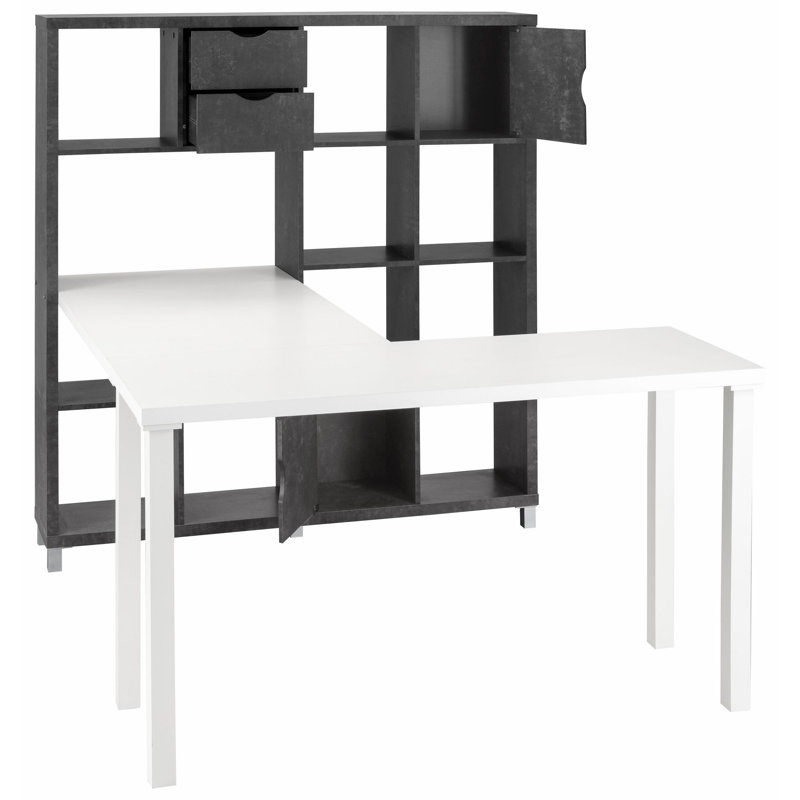 Wiley L-Shape Desk with shelf-unit, White/Black