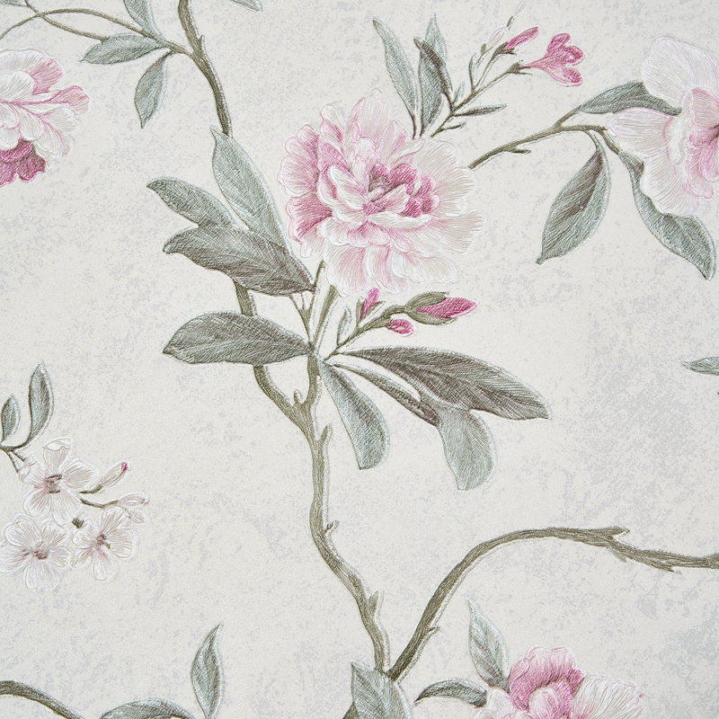 Non-Pasted Non-Woven 3D Embossed Wallpaper Roll, Beige/Pink