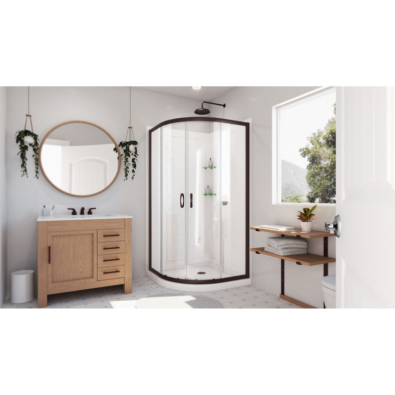 Prime 36" W x 36" D x 76.75" H Semi Frameless Shower with Base Included, Oil Rubbed Bronze