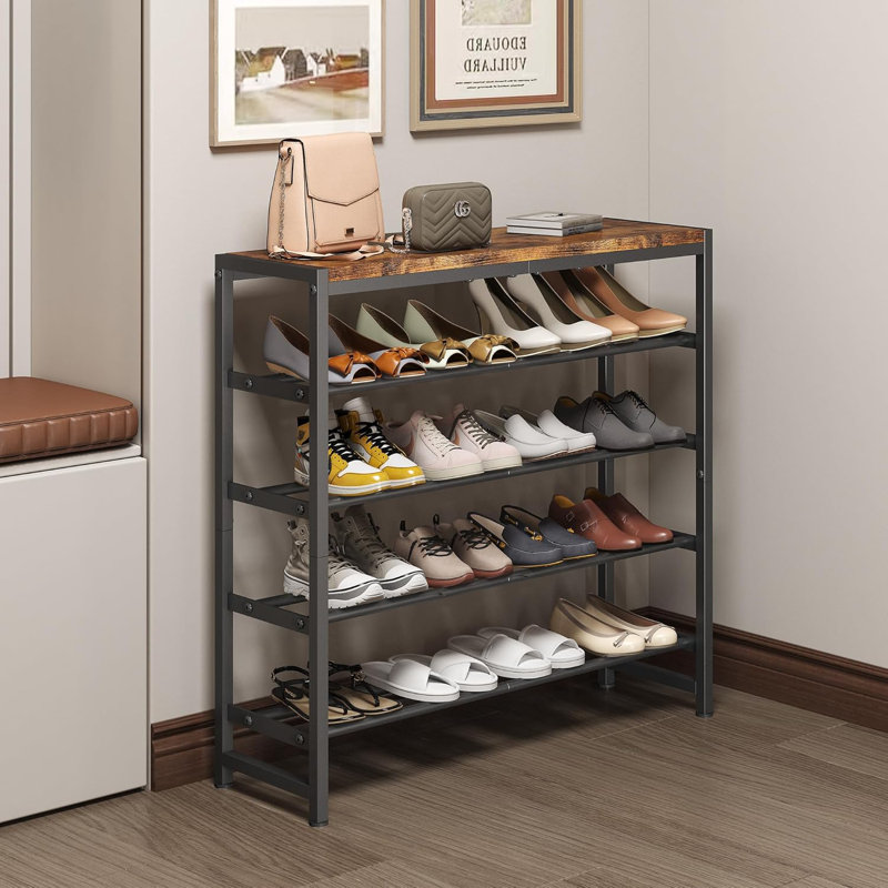 Étagère à chaussures à 5 niveaux avec plateau en MDF - étagère à chaussures pour 15 à 20 paires, support d'organisation robuste pour entrée (brun rustique)