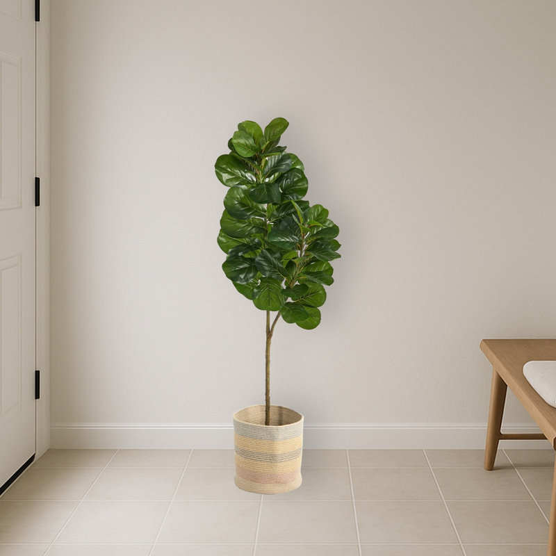 Fiddle Leaf Fig Artificial Tree in Multicolored Planter