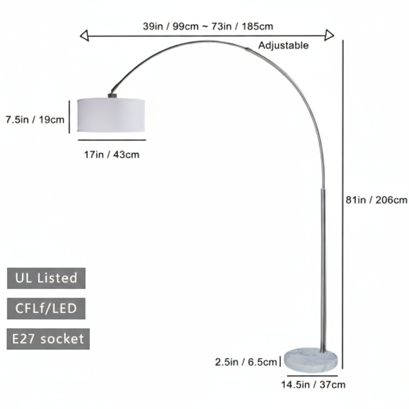 81"H WHITE SINGLE ARCH WITH MARBLE BASE FLOOR LAMP (1PC/CTN) (2.75/46.20)