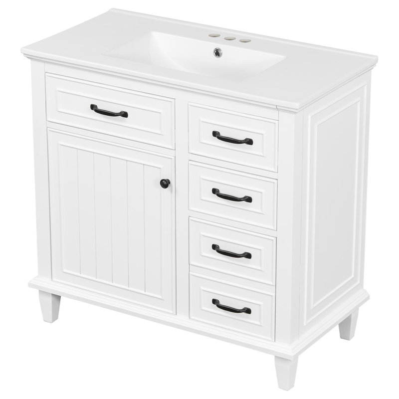 Meuble-lavabo 36 po avec lavabo et rangement, Noir, Blanc