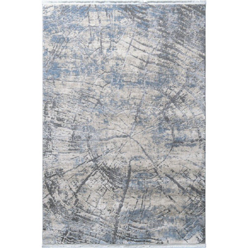 Tapis en acrylique tissé à la machine à motif abstrait Crescent en beige / gris / bleu, Rectangle 2 pi 7 po x 4 pi 11 po