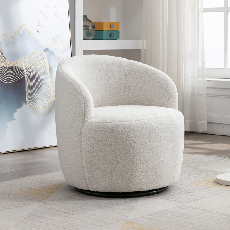 Genece Upholstered Swivel Accent Chair, Ivory Wool