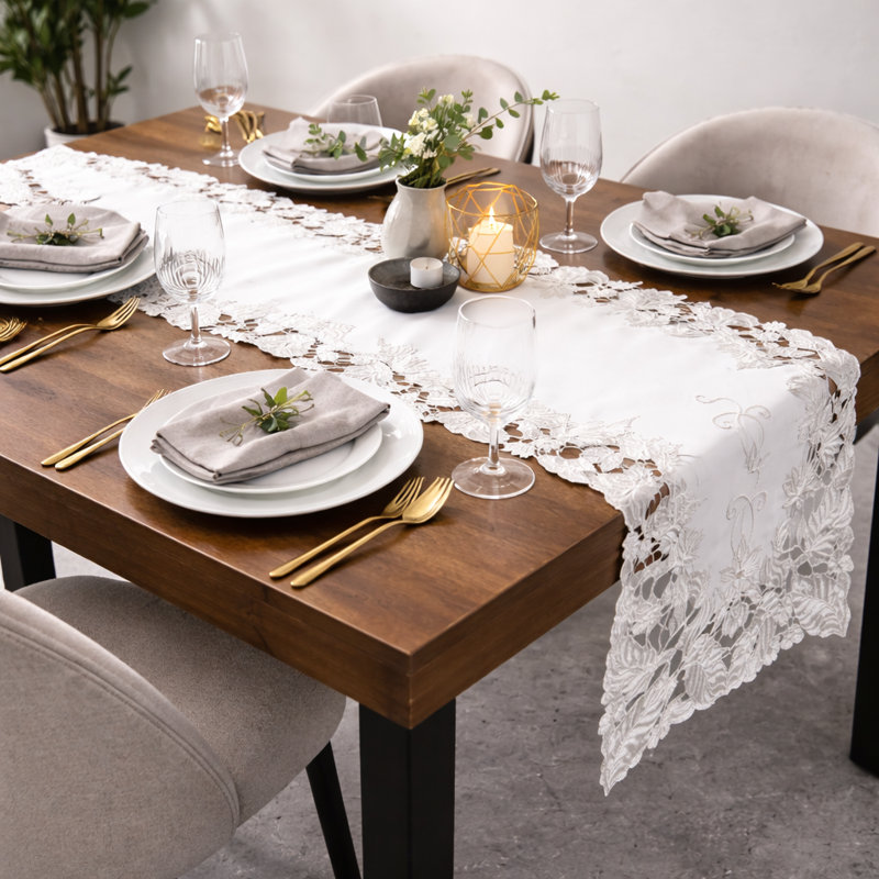 Lace Table Runner with Elegant Cutwork Embroidery for Dining Table and Vintage Christmas Decor