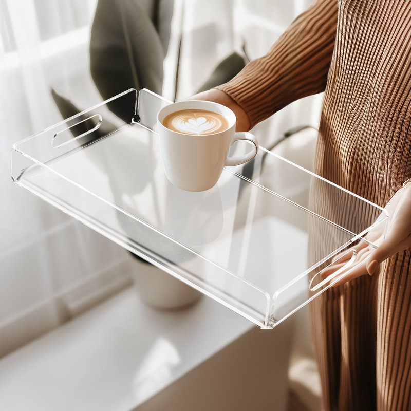 Ivy Bronz 16" Clear Acrylic Serving Tray with Cutout Handles, Modern Rectangular Display Tray