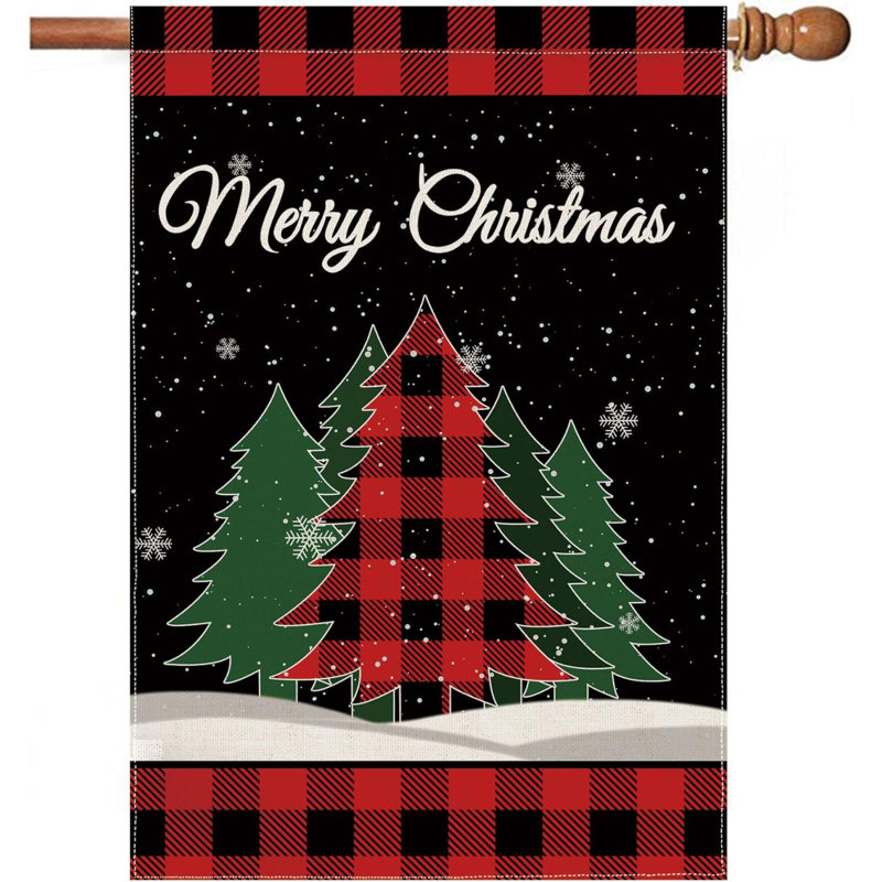 Drapeau de jardin arbre de Noël double face petit drapeau de jardin d'hiver Red Buffalo Plaid Merry Christmas Banner