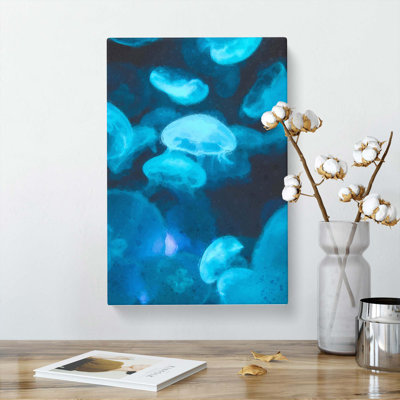 Blue Jellyfish in Abstract - Wrapped Canvas
