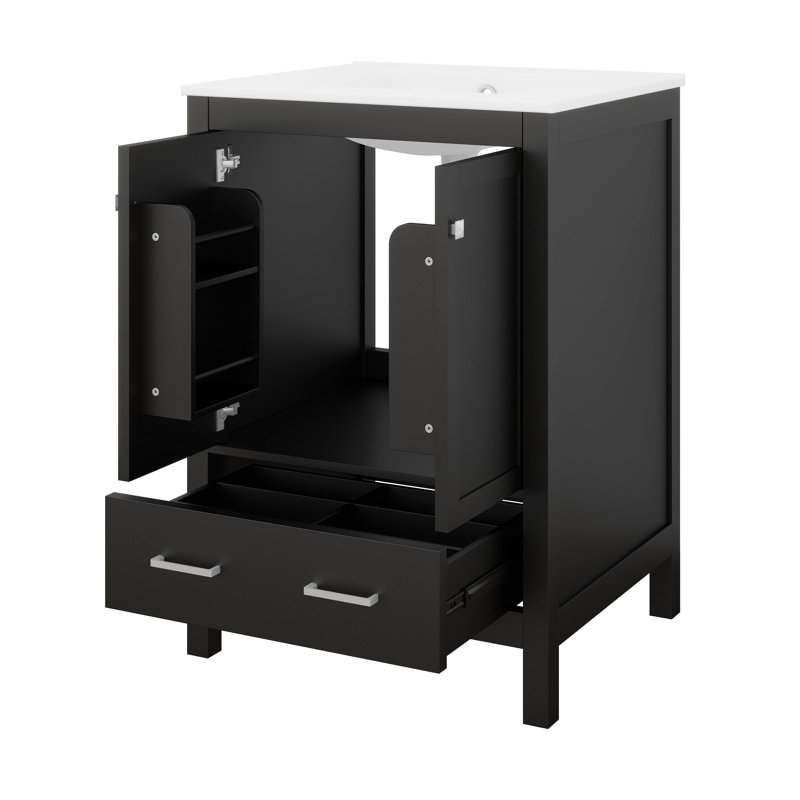 Meuble-lavabo 24 po avec lavabo, meuble-lavabo simple, meuble-lavabo avec 2 portes et 1 tiroir, Noir