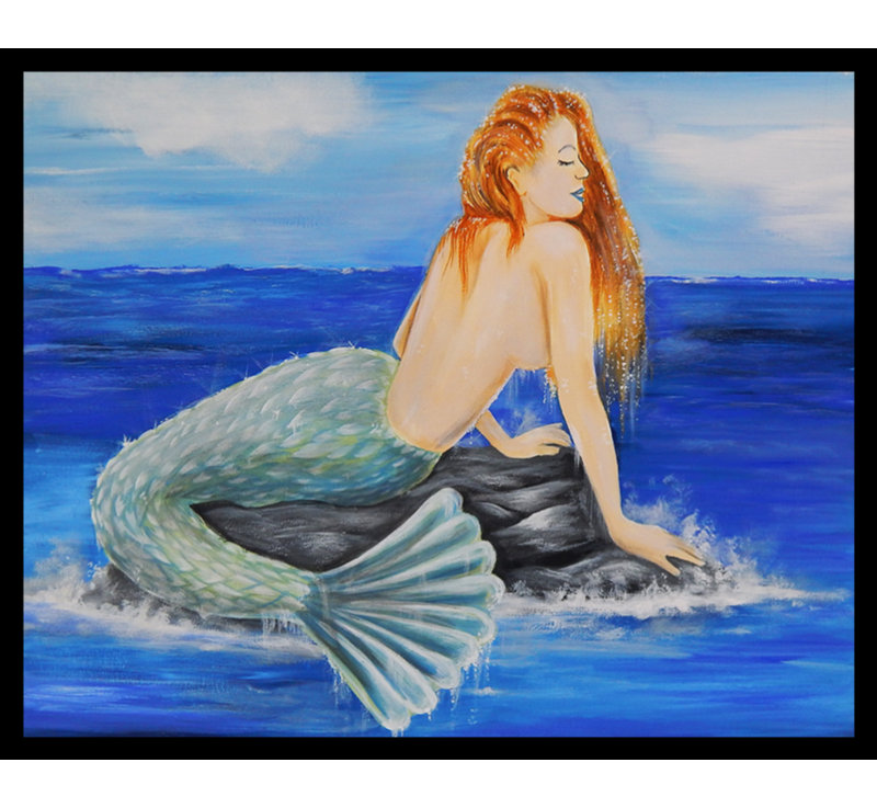 Nautical Mermaid - Reproduction d'art sur papier encadrée, H 8 po x l 10 po, Cadre noir, Pas de tapis