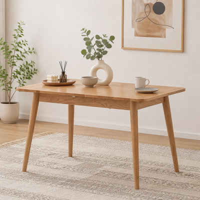 Table de bout télescopique en chêne naturel massif avec pieds diagonaux de 1,2 à 1,6 m, pour 6 à 8 personnes 
 Table de salle à manger en bois (couleur claire)