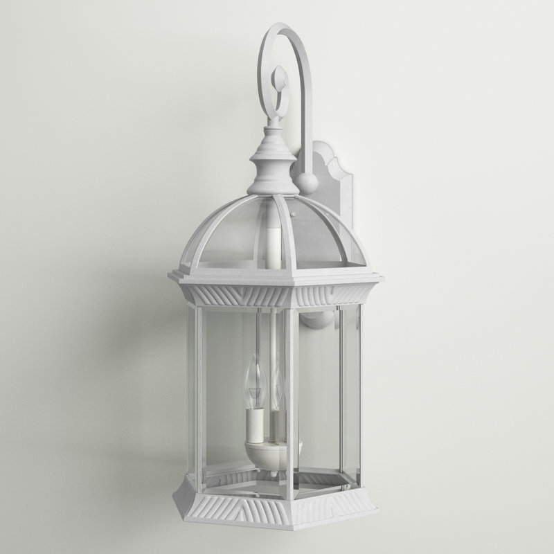 Lanterne murale d'extérieur à 3 ampoules Aulay, H 26,25 po x l 13 po, Blanc / Verre biseauté transparent, Incandescent