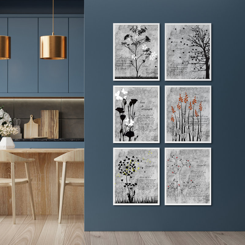 Abstrait, art floral botanique gris rustique, affiche encadrée, art mural, Blanc, H 14 po x l 11 po
