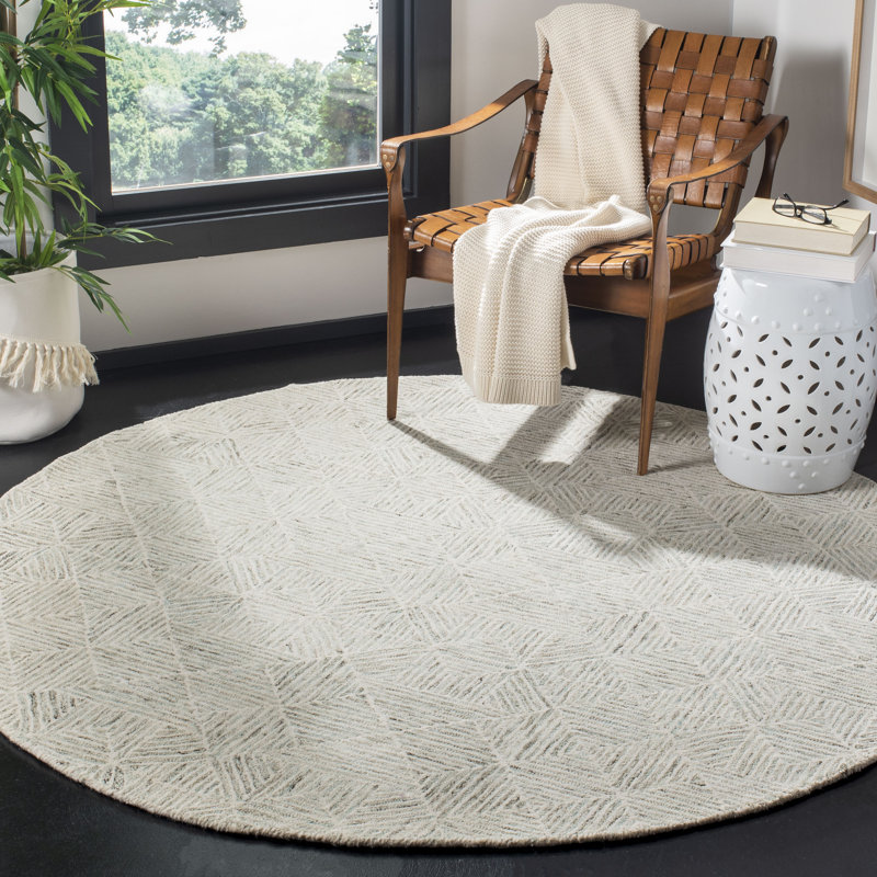 Geometric Wool Hand Tufted Area Rug, Round 183 cm