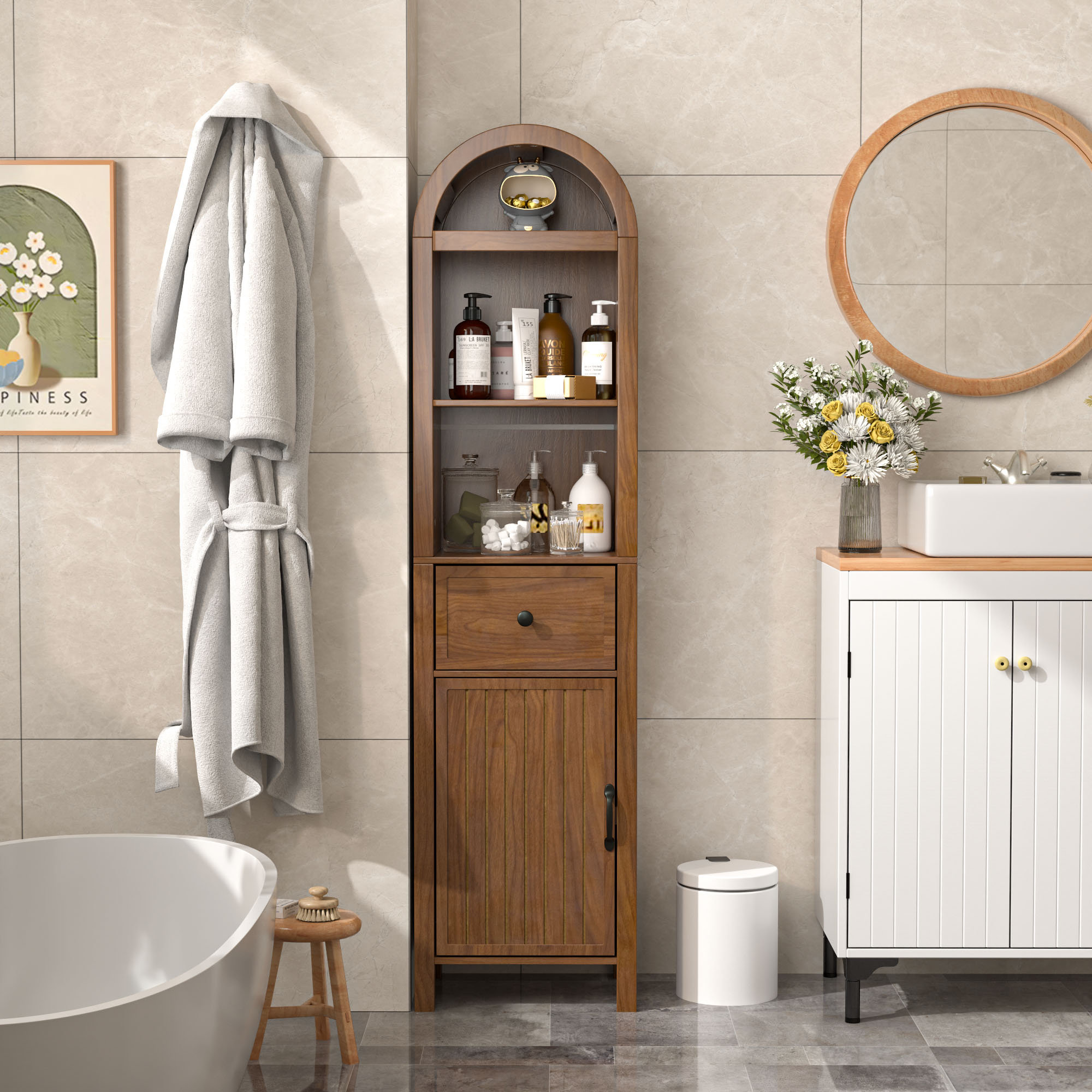 Lark Manor Freestanding Bathroom Cabinet, Narrow Tall Bathroom Storage Cabinet With Fluted Doors And Drawers & Reviews - Wayfair Canada