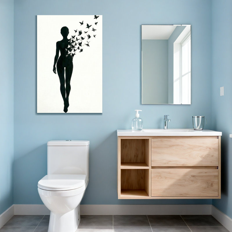 «Abstract Silhouette Woman Birds Flight», reproduction d'art sur toile, H 18 po x l 12 po