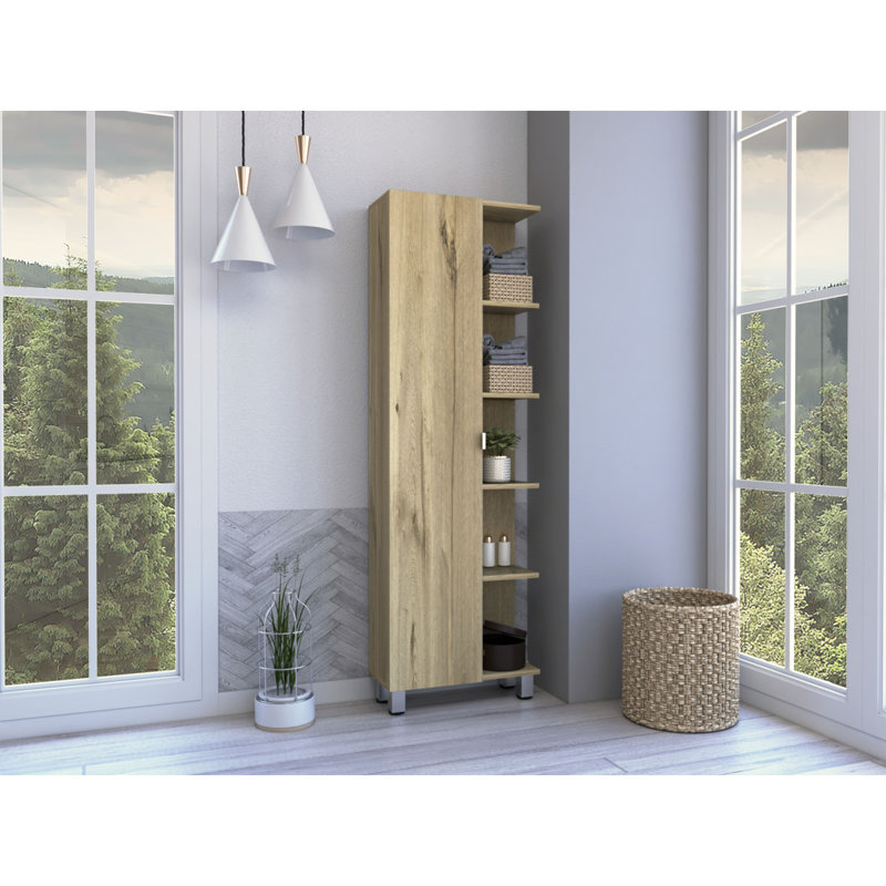 Smokey 5-Shelf Linen Cabinet, Light Oak