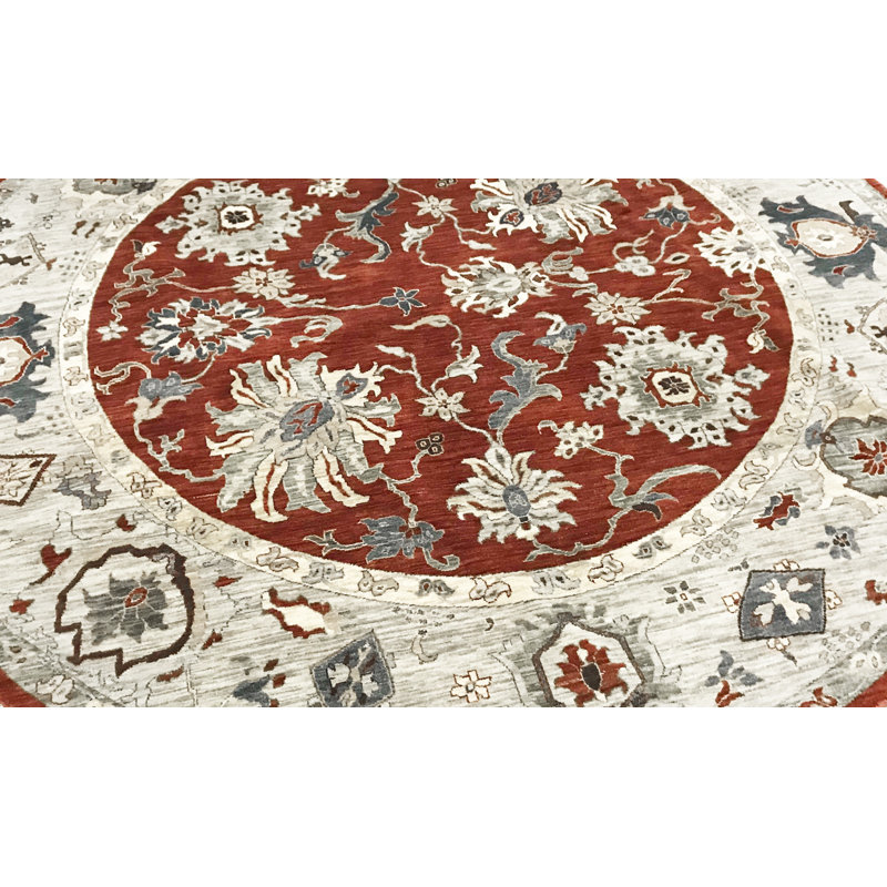 Tapis rond rouille et beige noué à la main de haute qualité