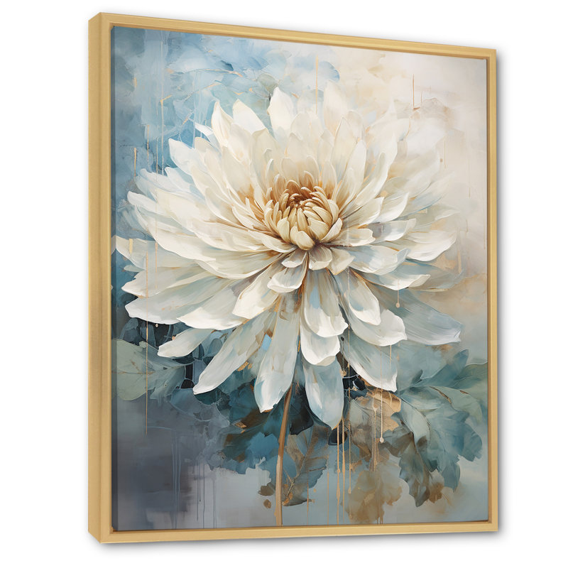 Simple dahlia beige et bleu III - imprimé, Cadre naturel flottant, H 40 po x l 30 po x P 1,5 po