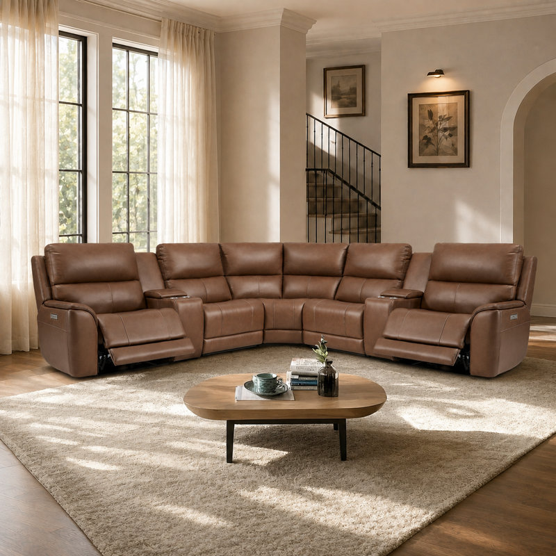 136" Triple Power Leather Zero Gravity Reclining Sectional Sofa with Adjustable Lumbar Support Built-In USB Port and Console