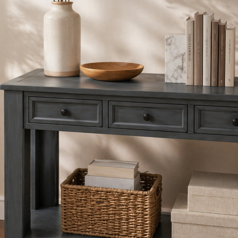 Console / canapé avec tiroirs de rangement et tablette inférieure pour le vestibule, 30" H x 63" W x 14" D, Navy, Navy, Navy