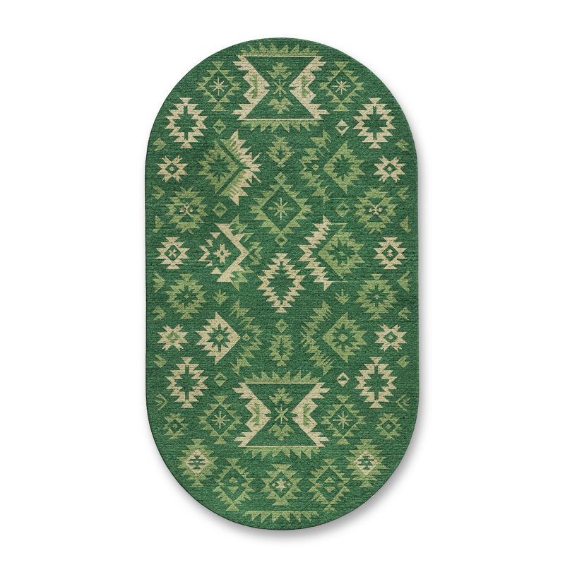 Tapis tissé vert Mosso, 6 pi 7 po x 9 pi 10 po