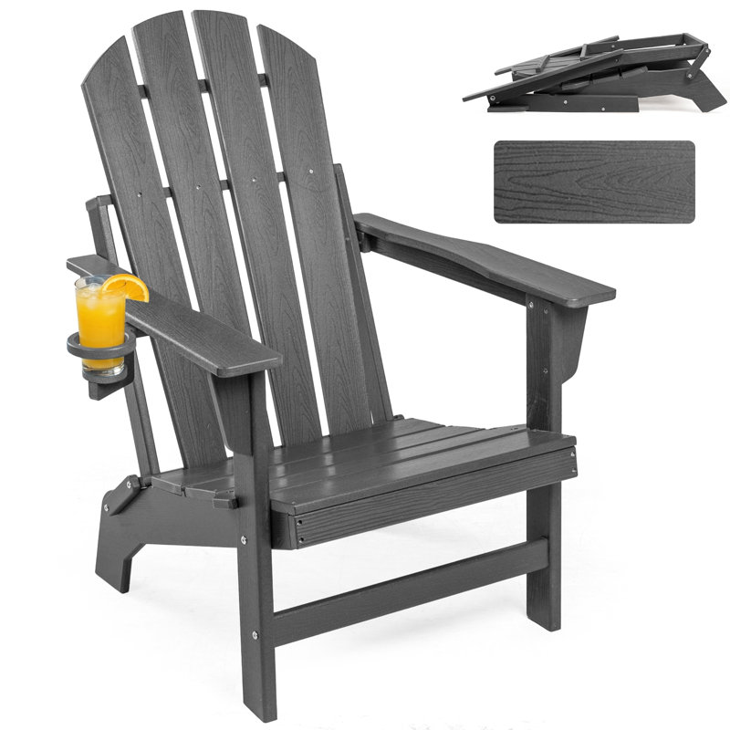 Foldable Outdoor Adirondack Chair, Gray, 1