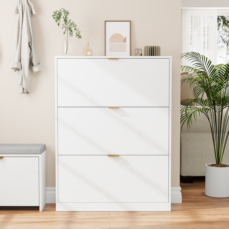 3 Flip Drawers Shoe Cabinet With Adjustable Dividers, Narrow Shoe Storage Cabinet For Entryway, Freestanding Hidden Shoe Organizer For Hallway, Bedroom, Apartment