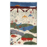 Ivory Hand Knotted Persian gabbeh Rug 2'X 3'1"