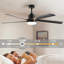 Ventilateur de plafond noir 65 pouces avec lumière, ventilateur à 5 pales à DEL à intensité variable avec télécommande, conception moderne et silencieuse pour le salon et la chambre à coucher (silencieux / 6 vitesses / réversible / moteur à cour