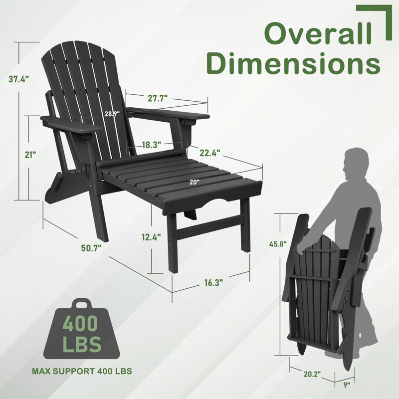 Chaise Adirondack avec repose-pieds Azur, Noir