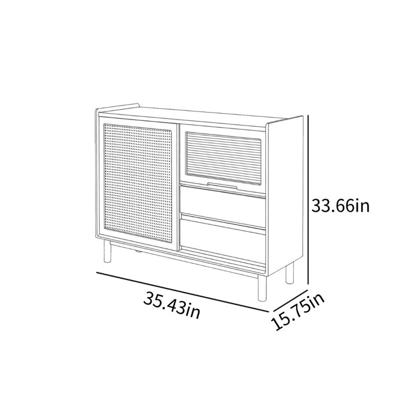 Buffet décoratif en verre rotin tissé, H 33,66 po x l 35,43 po x P 15,75 po