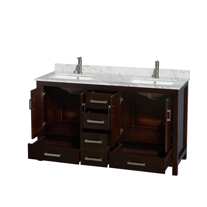 Sheffield 60" Double Bathroom Vanity Set, Espresso, White Carrara