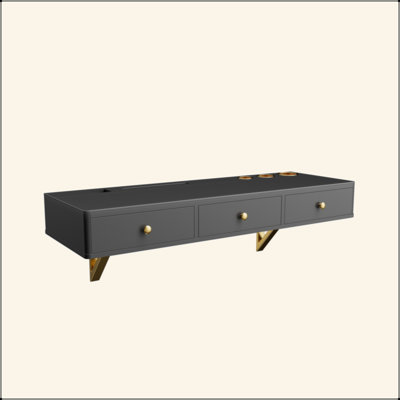 Tablette flottante 47 po avec tiroir, coiffeuse murale polyvalente, bureau, table flottante pour chambre à coucher, salle de bain, coiffeurs, noir et doré