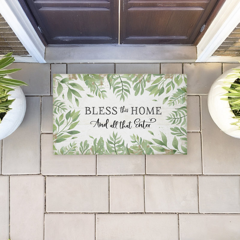  Tapis de porte recyclé et à séchage rapide antidérapant avec feuilles tropicales 18 po x 30 po Bless This Home