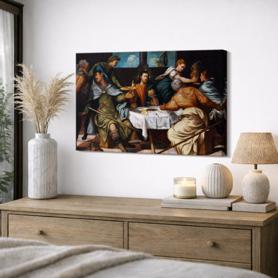 «Biblical Supper Scene», œuvre d'art classique classique, images de salle à manger, impression sur toile encadrée et giclée sur toile.