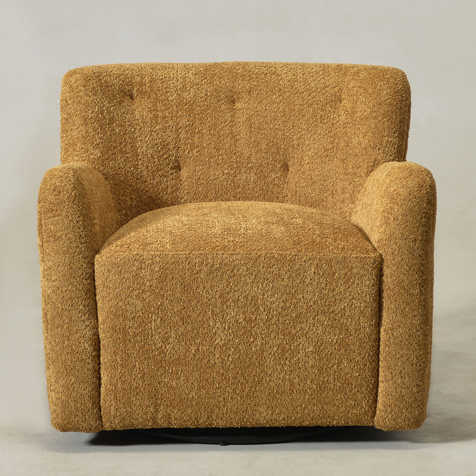 Fae Chenille Upholstered Swivel Armchair, Golden Ochre Textured Chenille