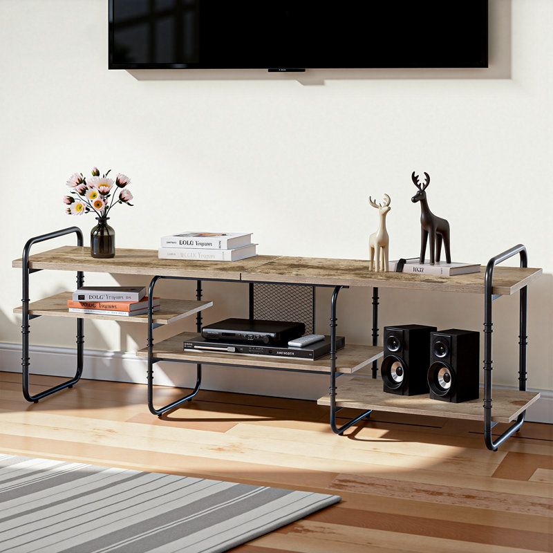 TV Stand for TVs up to 75 Inch, Farmhouse Entertainment Center with Adjustable Storage Shelves, Rustic Gray Industrial TV Media Console Table for Living Room, Bedroom