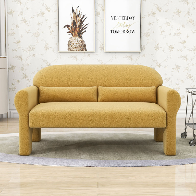 Aharshi Modern Upholstered Loveseat with Lumbar Pillow for Living Room, Yellow