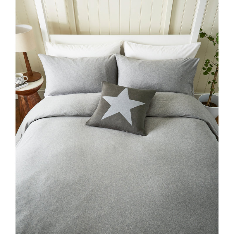 Jersey Cotton Duvet Cover Set, Super King Duvet Cover + 2 Pillowcases, Grey