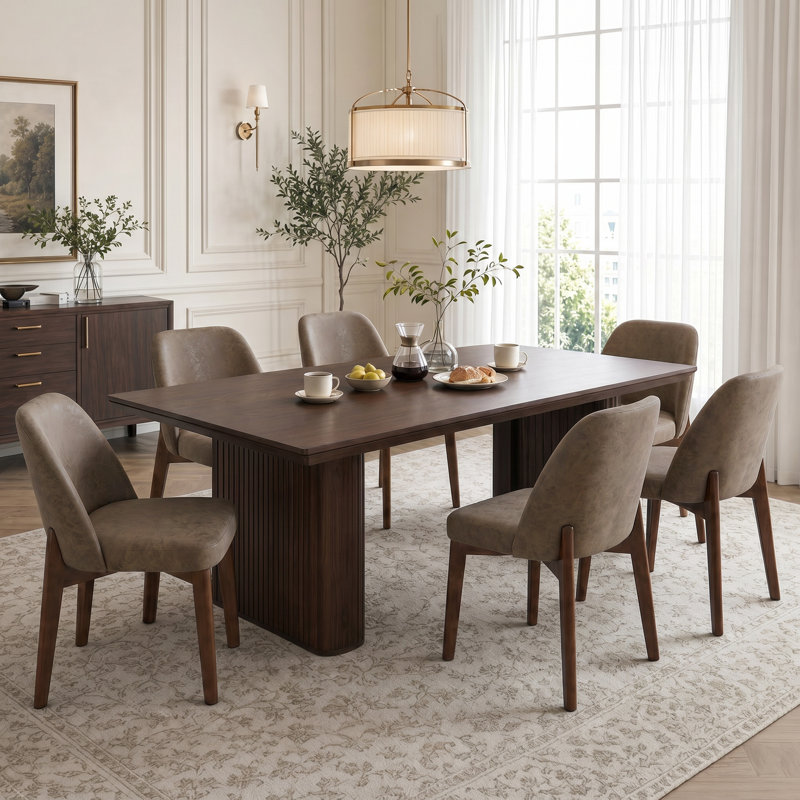 Ensemble de 2 chaises de cuisine modernes en similicuir l 20,3 po avec pieds en bois massif faciles à nettoyer, Marron foncé