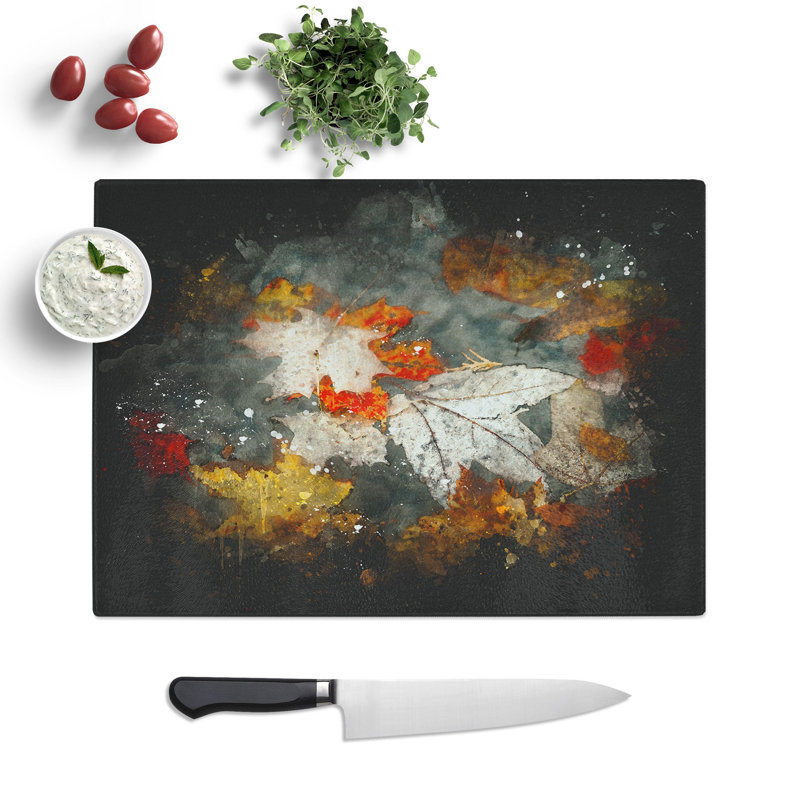Tempered Glass Leaves in Autumn Chopping Board, 28.5 cm x 39 cm