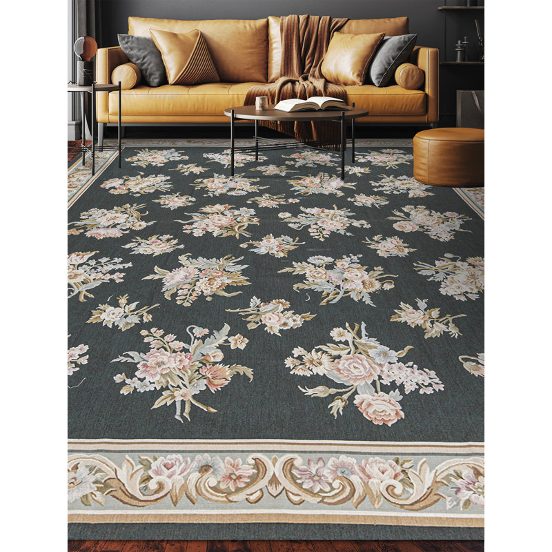 Hand-Knotted High-Quality Green and Beige Area Rug