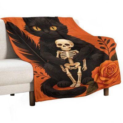 Jeté de chat noir en flanelle luxueuse